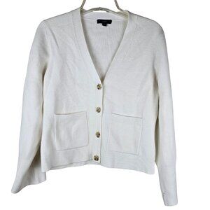 J.Crew Womens Cream‎ V-Neck Cardigan Sweater Cotton Wool Front Pockets